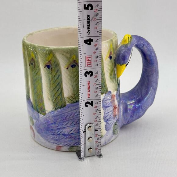 Iridescent Peacock Bird 3D Coffee Cup Mug Purple Green Lightweight - Picture 8 of 8